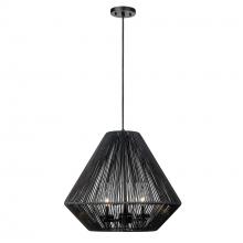  6937-O3P NB-MBW - Valentina 3 Light Pendant - Outdoor in Natural Black with Matte Black Wicker Shade